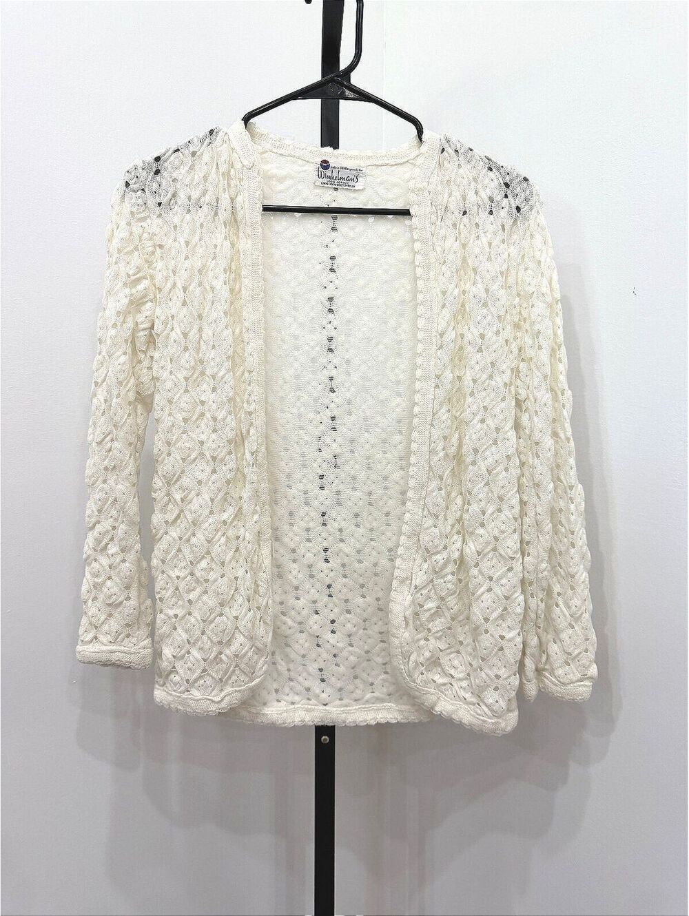 Winkelman's White Acrylic Knit Cardigan with Stretch Nylon Lining